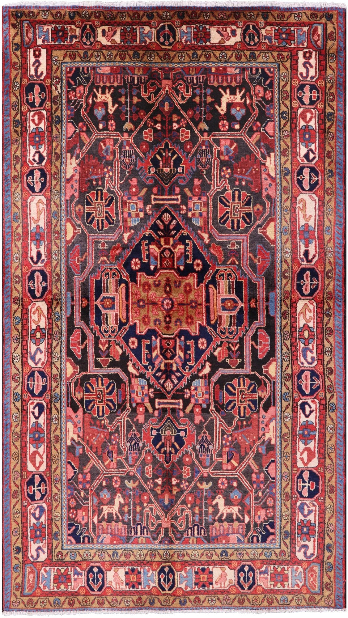 Black Authentic Persian Nahavand Handmade Area Rug - 5' 1" X 9' 0" - Golden Nile