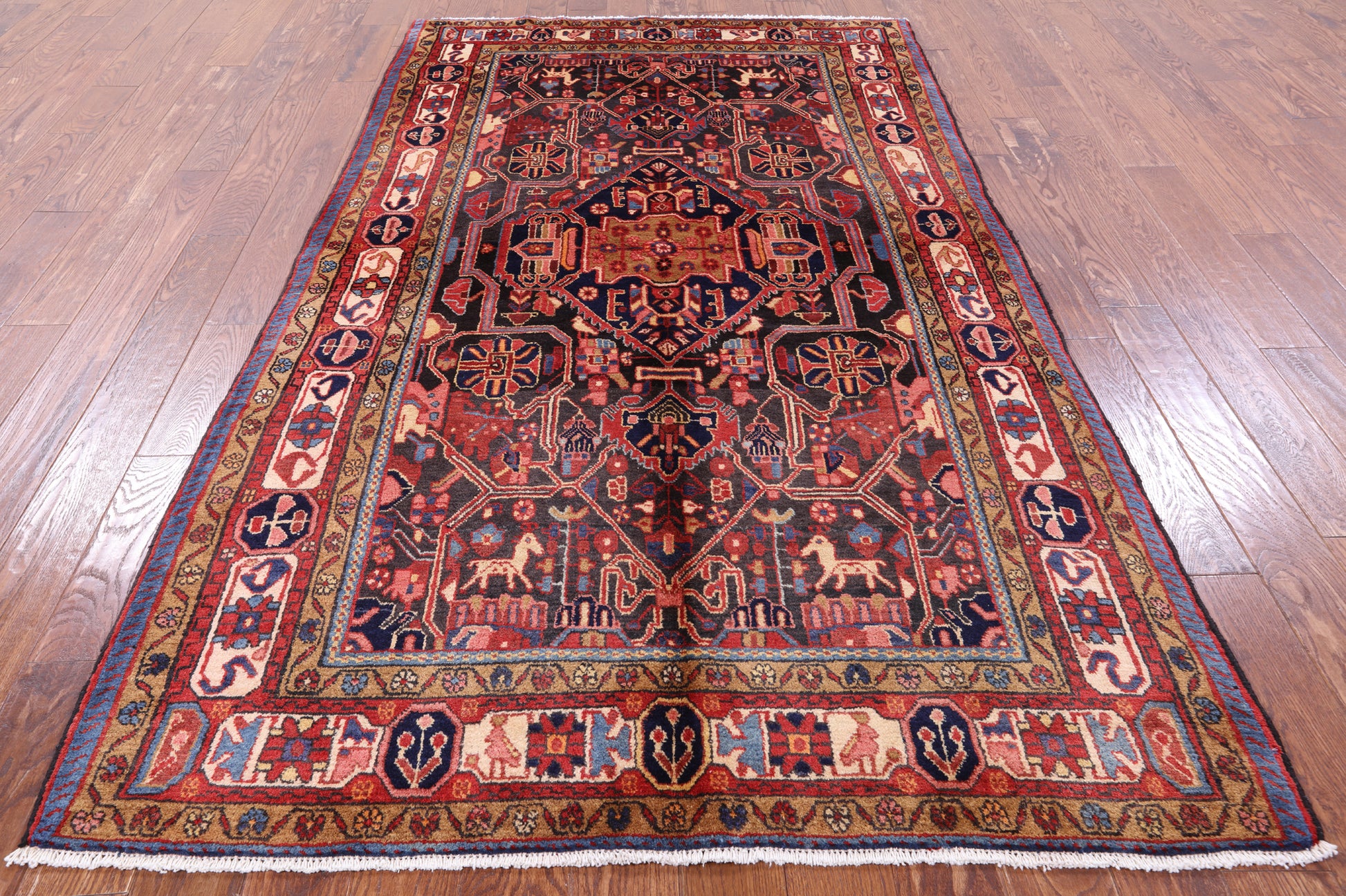 Black Authentic Persian Nahavand Handmade Area Rug - 5' 1" X 9' 0" - Golden Nile