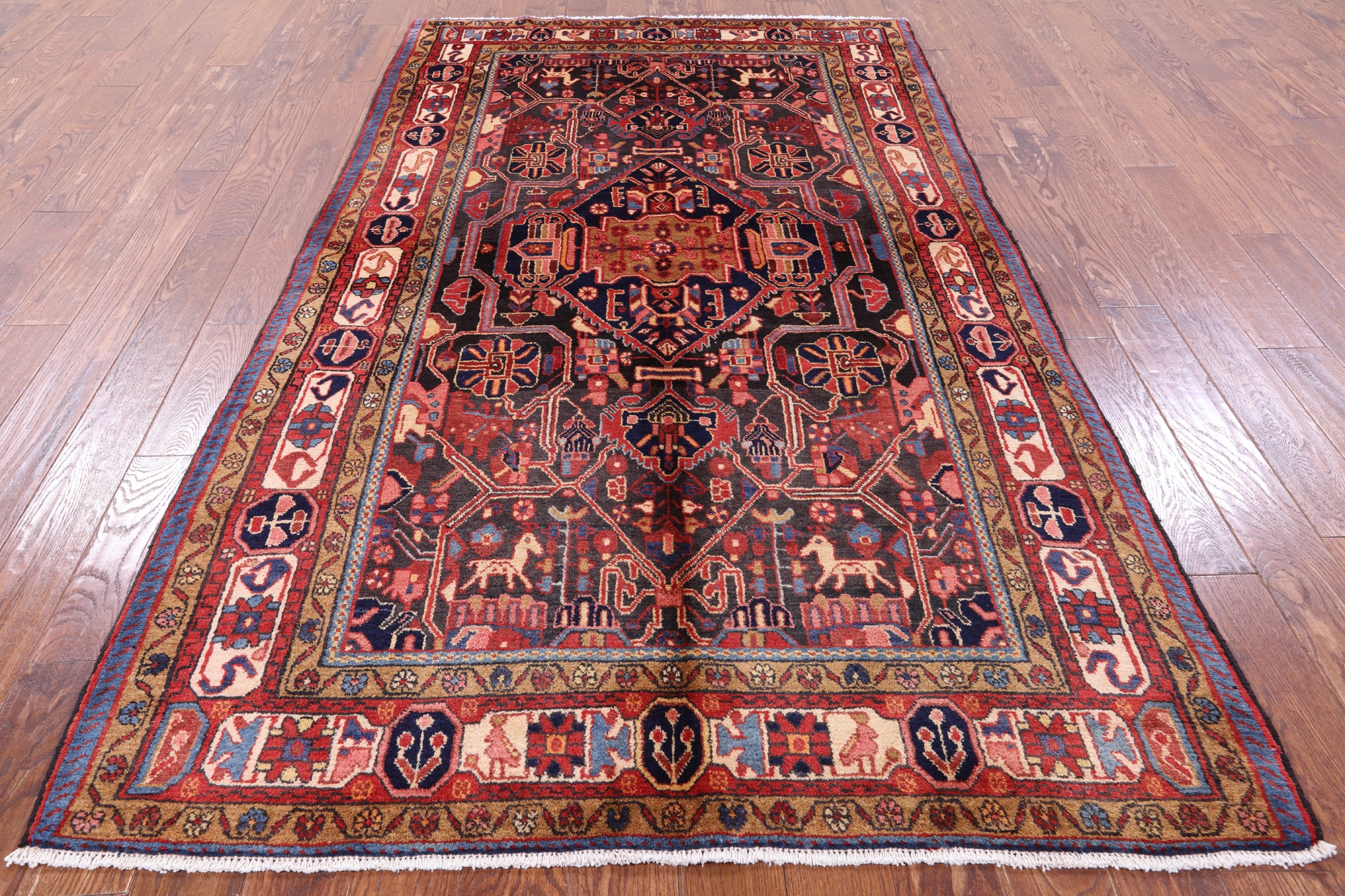 Black Authentic Persian Nahavand Handmade Area Rug - 5' 1" X 9' 0" - Golden Nile