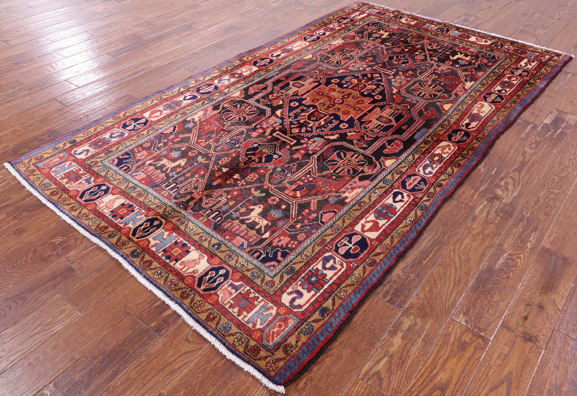 Black Authentic Persian Nahavand Handmade Area Rug - 5' 1" X 9' 0" - Golden Nile