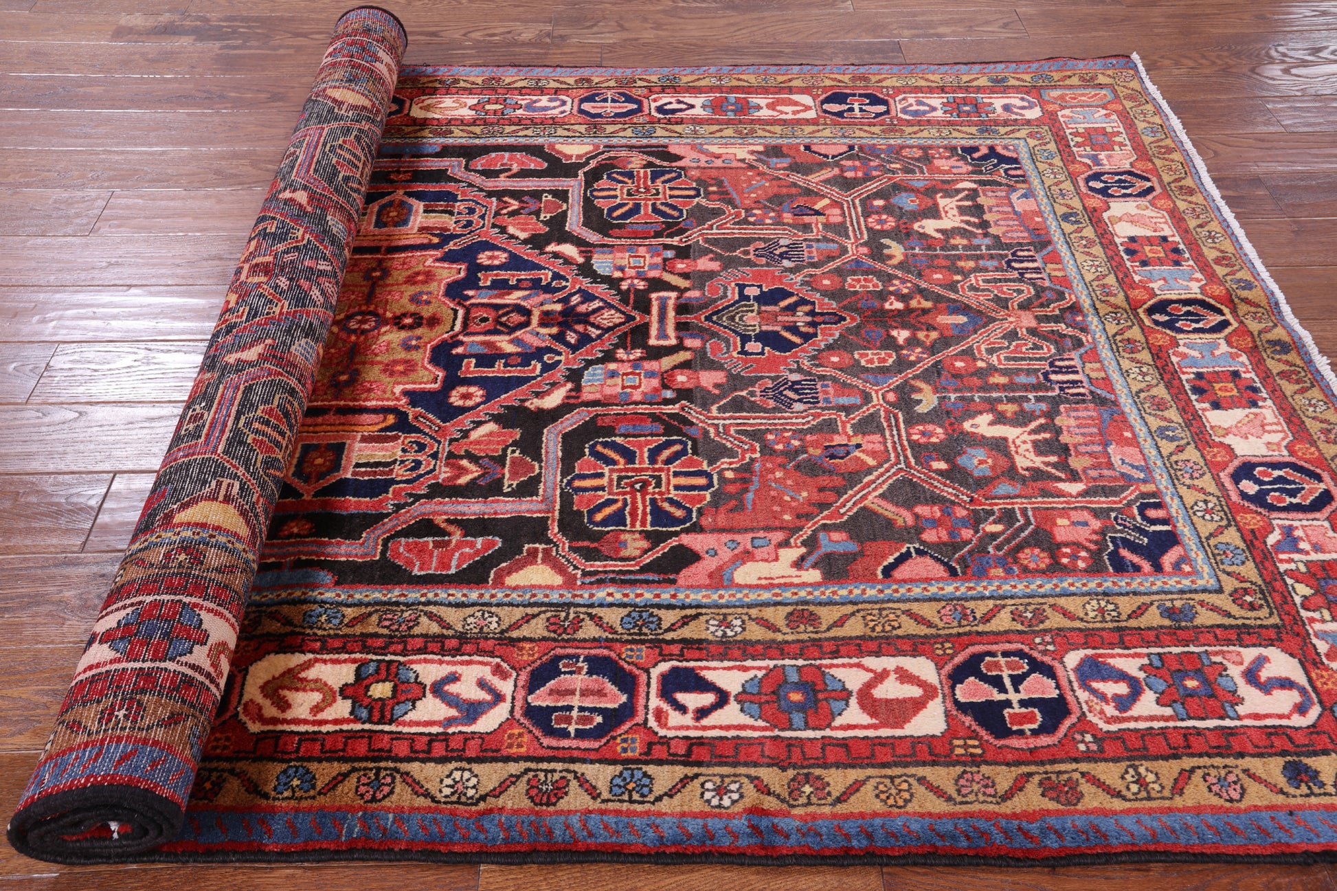 Black Authentic Persian Nahavand Handmade Area Rug - 5' 1" X 9' 0" - Golden Nile