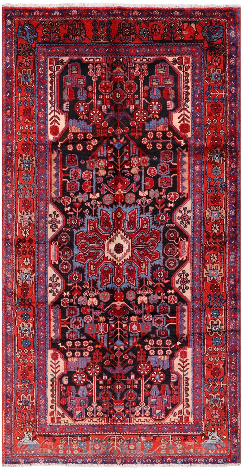 Black New Authentic Persian Nahavand Area Rug - 5' 2" X 9' 8" - Golden Nile