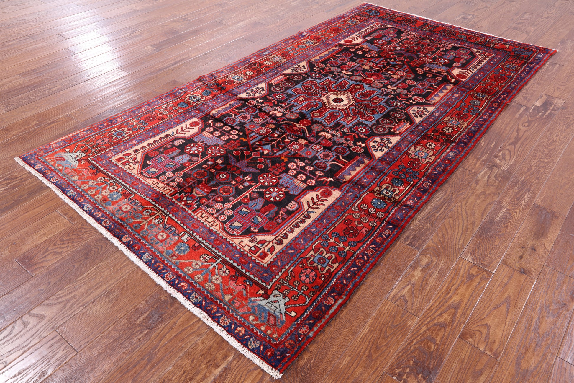 Black New Authentic Persian Nahavand Area Rug - 5' 2" X 9' 8" - Golden Nile
