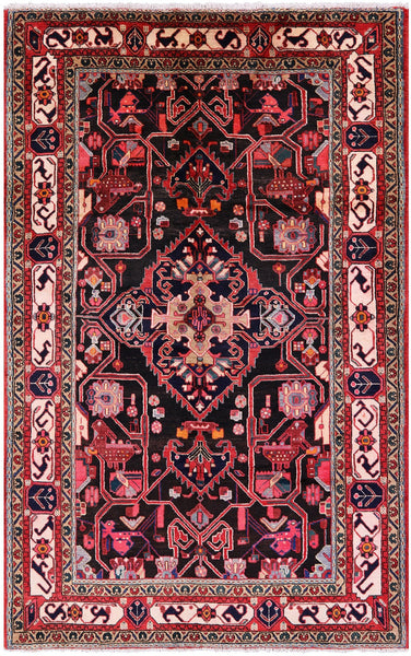 Black New Persian Nahavand Hand Knotted Area Rug - 5' 9" X 9' 0" - Golden Nile