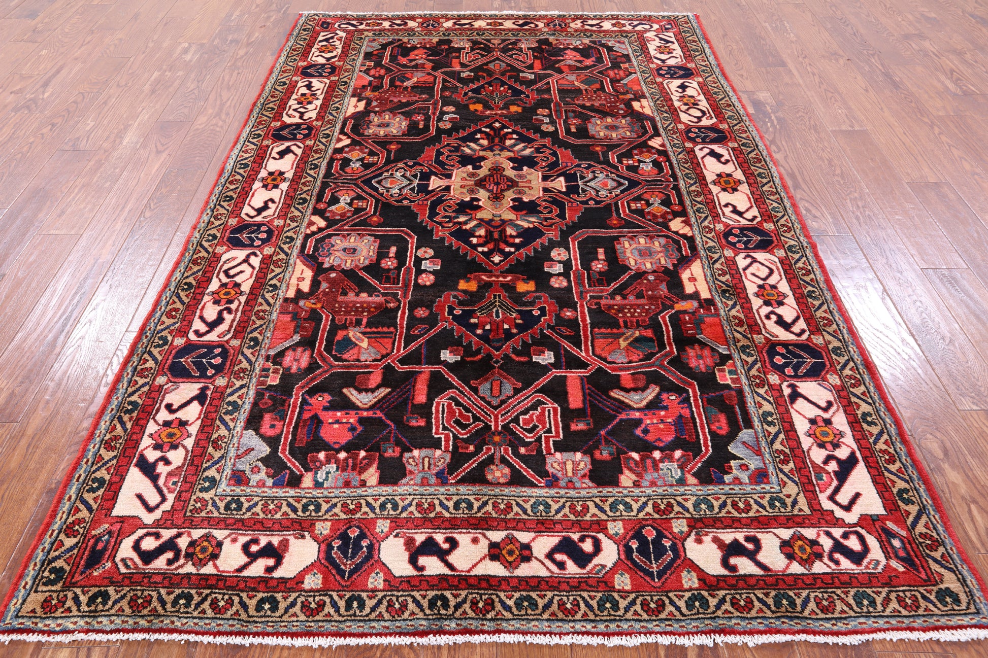 Black New Persian Nahavand Hand Knotted Area Rug - 5' 9" X 9' 0" - Golden Nile
