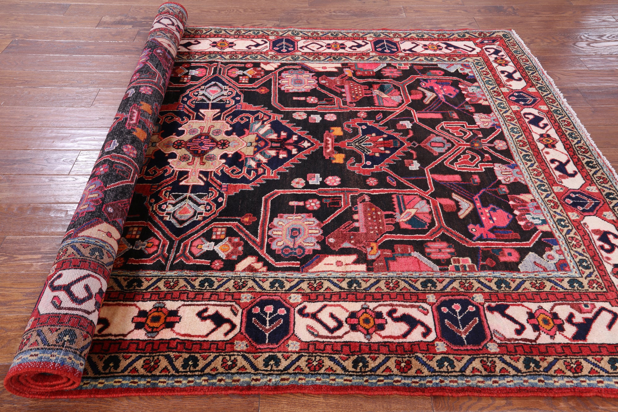 Black New Persian Nahavand Hand Knotted Area Rug - 5' 9" X 9' 0" - Golden Nile