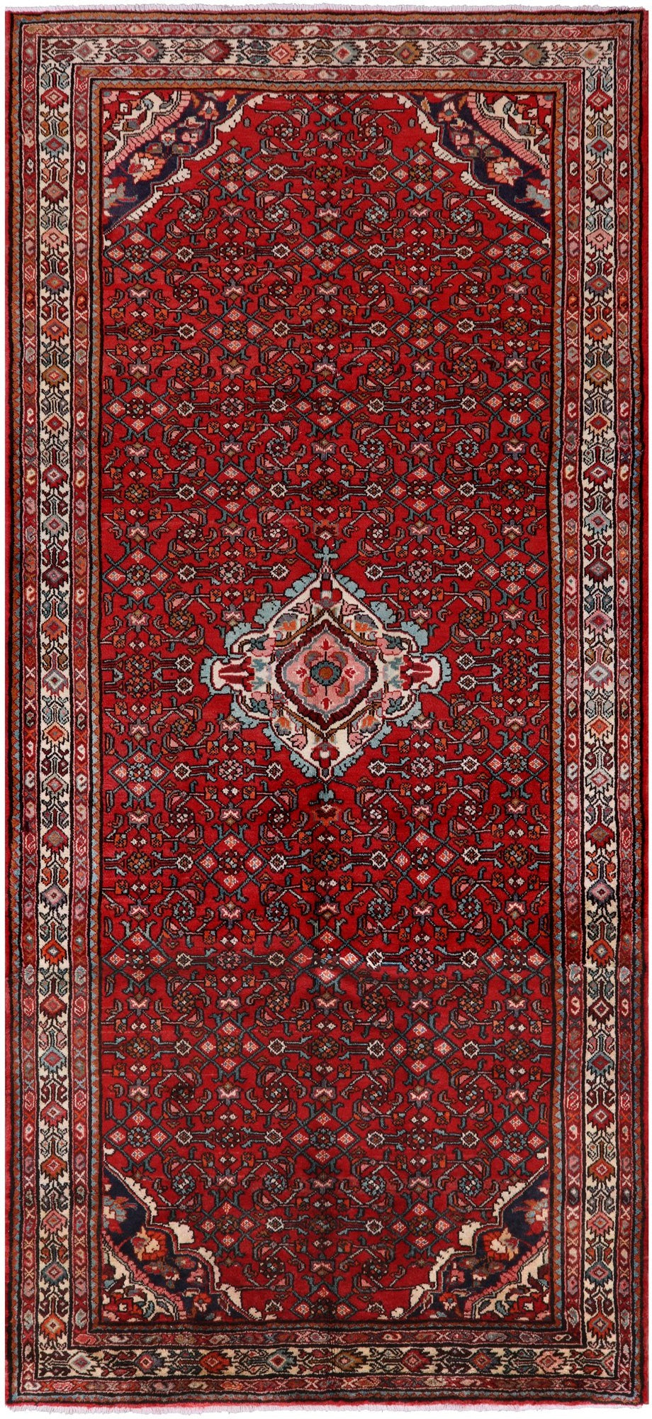 Red New Persian Hamadan Area Rug - 5' 5" X 11' 11" - Golden Nile