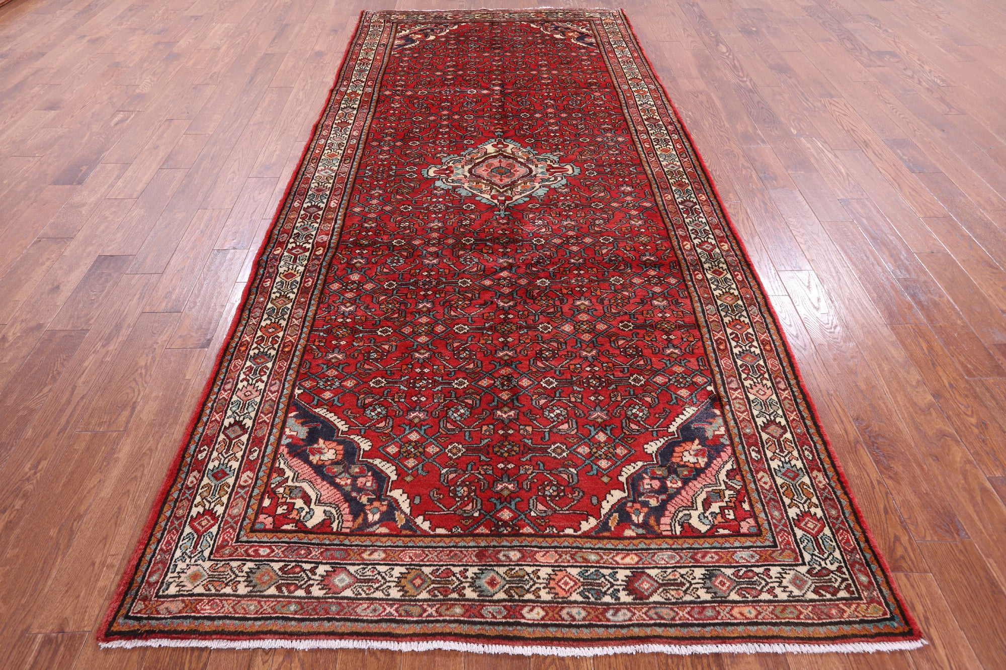 Red New Persian Hamadan Area Rug - 5' 5" X 11' 11" - Golden Nile