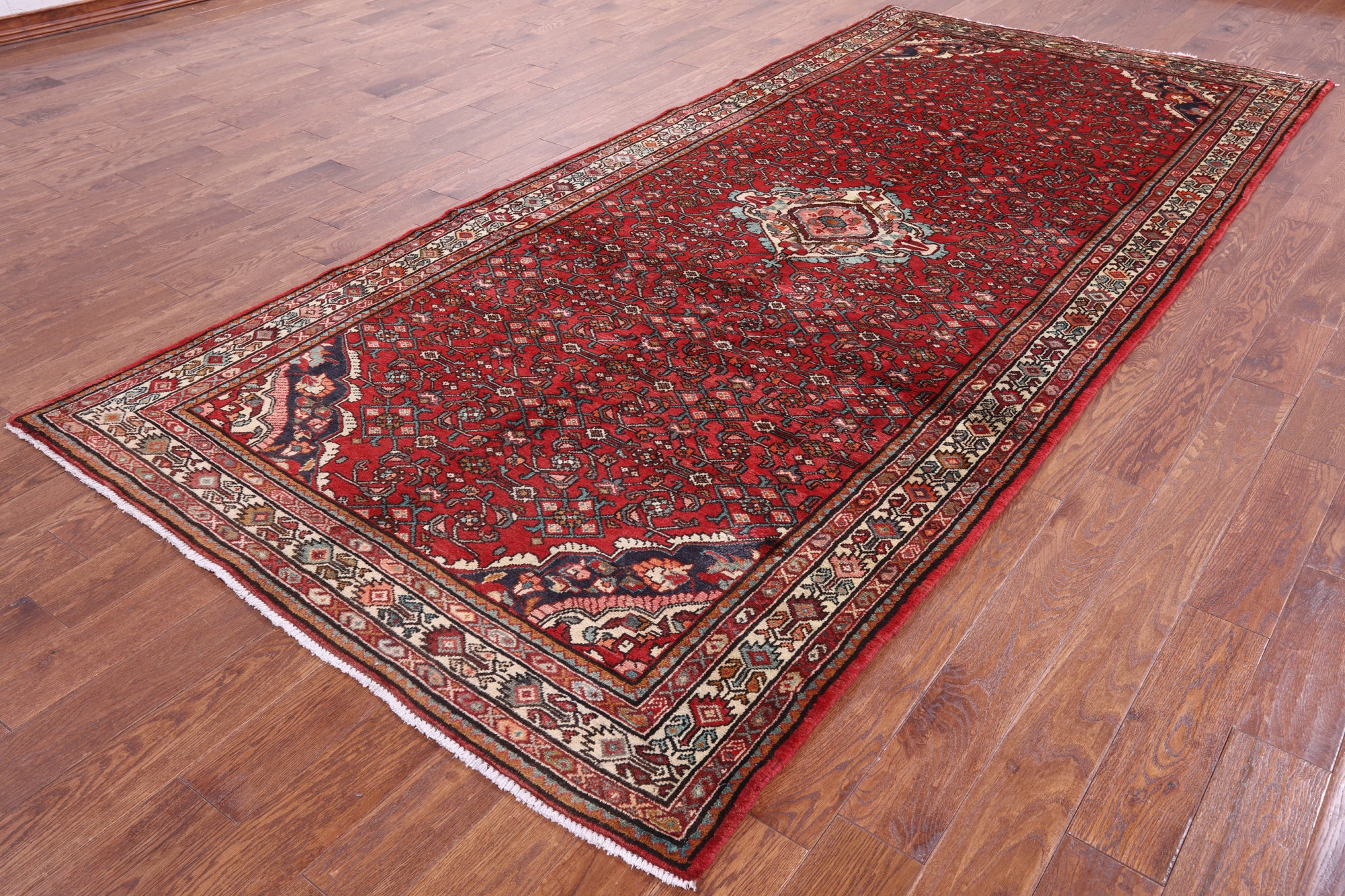 Red New Persian Hamadan Area Rug - 5' 5" X 11' 11" - Golden Nile