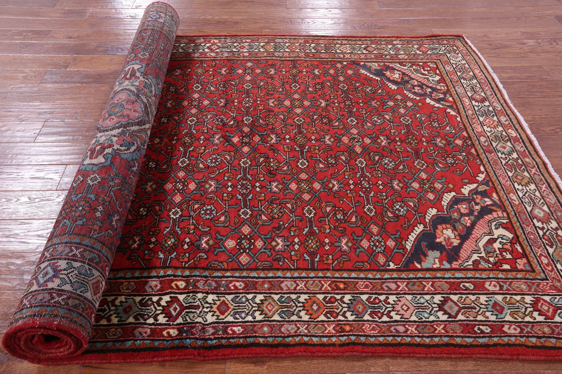 Red New Persian Hamadan Area Rug - 5' 5" X 11' 11" - Golden Nile