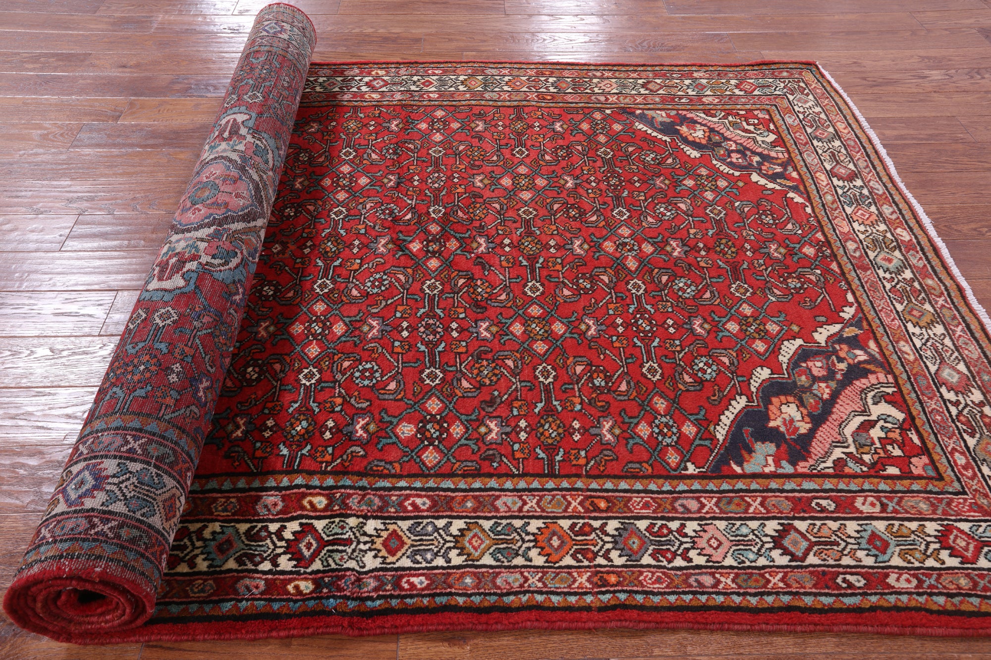 Red New Persian Hamadan Area Rug - 5' 5" X 11' 11" - Golden Nile