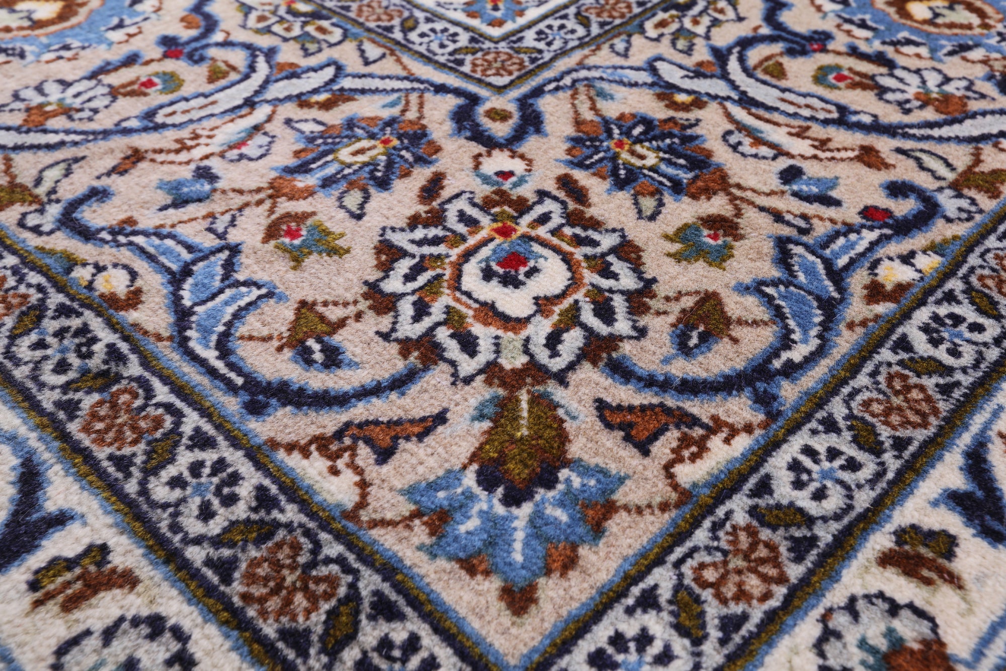 Ivory New Persian Kashan Handmade Area Rug - 8' 2" X 11' 7" - Golden Nile