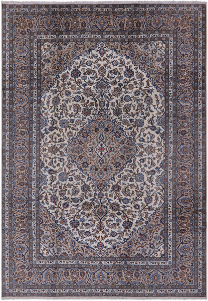 Ivory New Persian Kashan Handmade Area Rug - 8' 2" X 11' 7" - Golden Nile