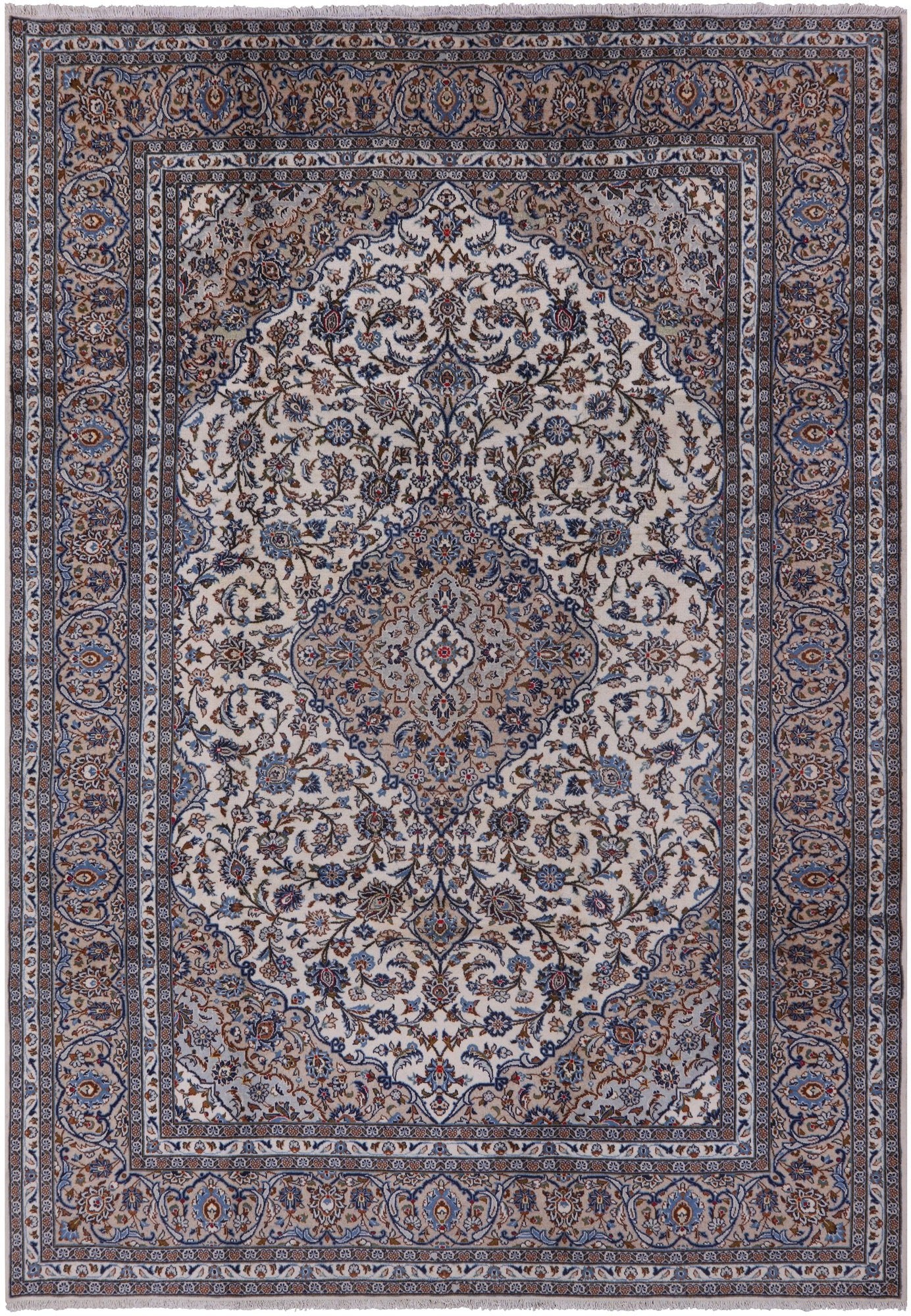 Ivory New Persian Kashan Handmade Area Rug - 8' 2" X 11' 7" - Golden Nile