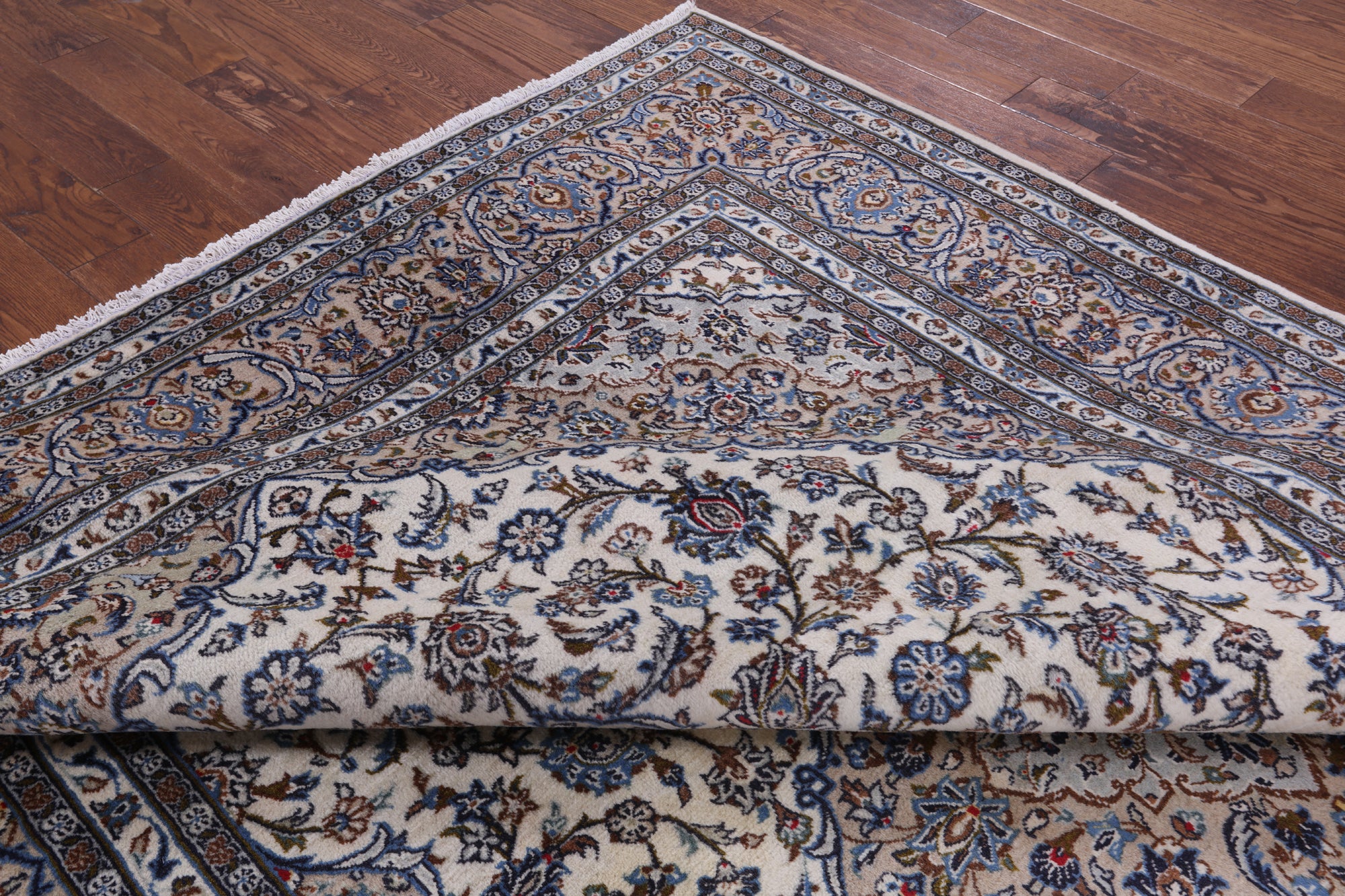 Ivory New Persian Kashan Handmade Area Rug - 8' 2" X 11' 7" - Golden Nile