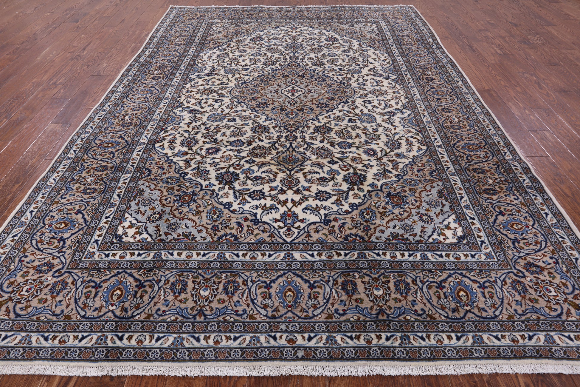 Ivory New Persian Kashan Handmade Area Rug - 8' 2" X 11' 7" - Golden Nile