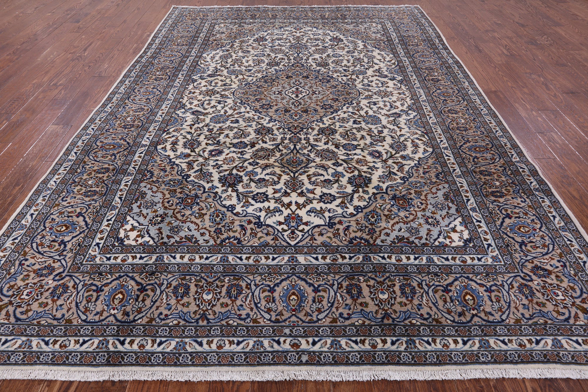 Ivory New Persian Kashan Handmade Area Rug - 8' 2" X 11' 7" - Golden Nile