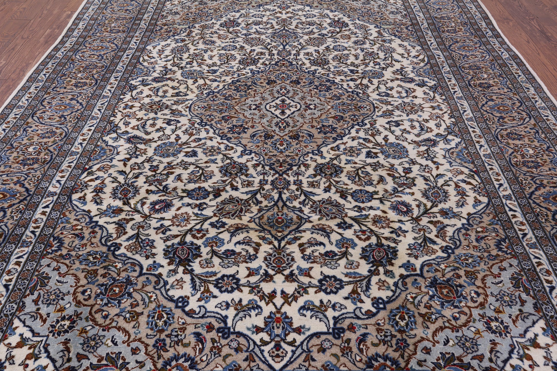 Ivory New Persian Kashan Handmade Area Rug - 8' 2" X 11' 7" - Golden Nile