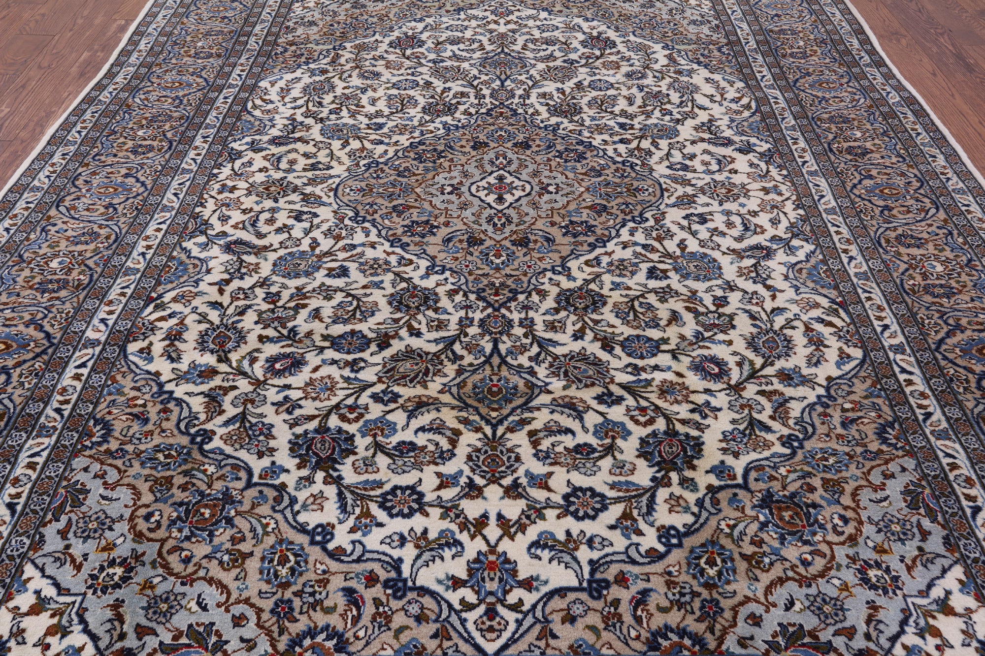 Ivory New Persian Kashan Handmade Area Rug - 8' 2" X 11' 7" - Golden Nile