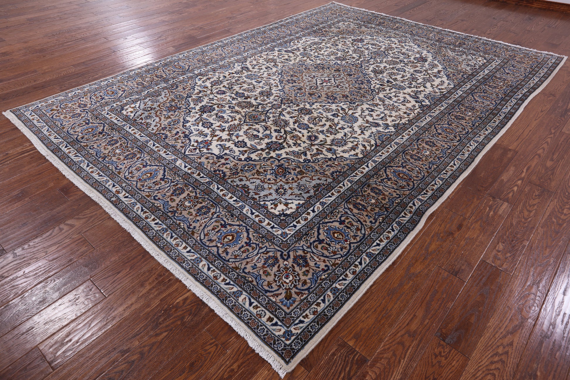Ivory New Persian Kashan Handmade Area Rug - 8' 2" X 11' 7" - Golden Nile