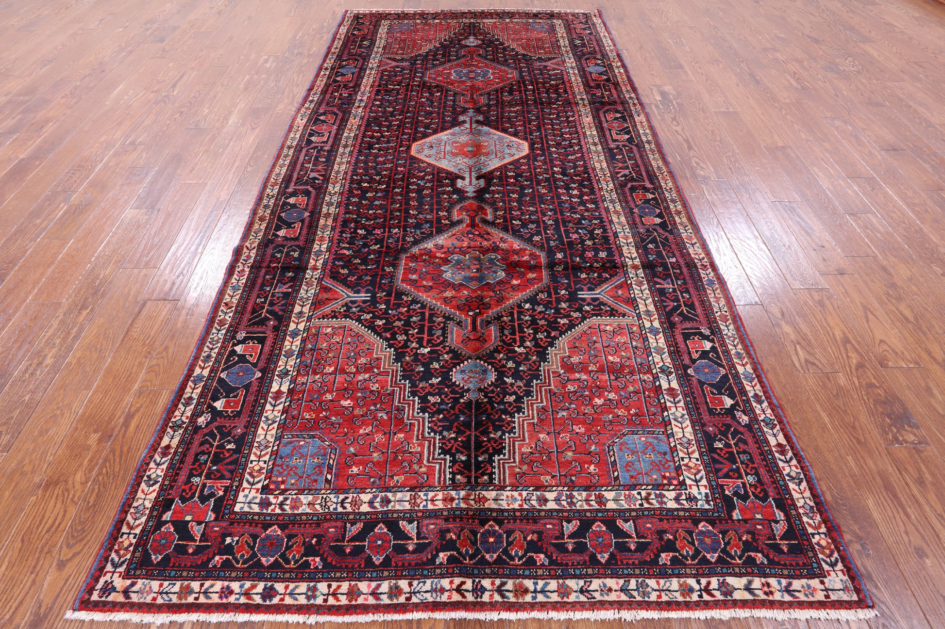 Black New Persian Zanjan Handmade Wool Rug - 5' 8" X 11' 11" - Golden Nile
