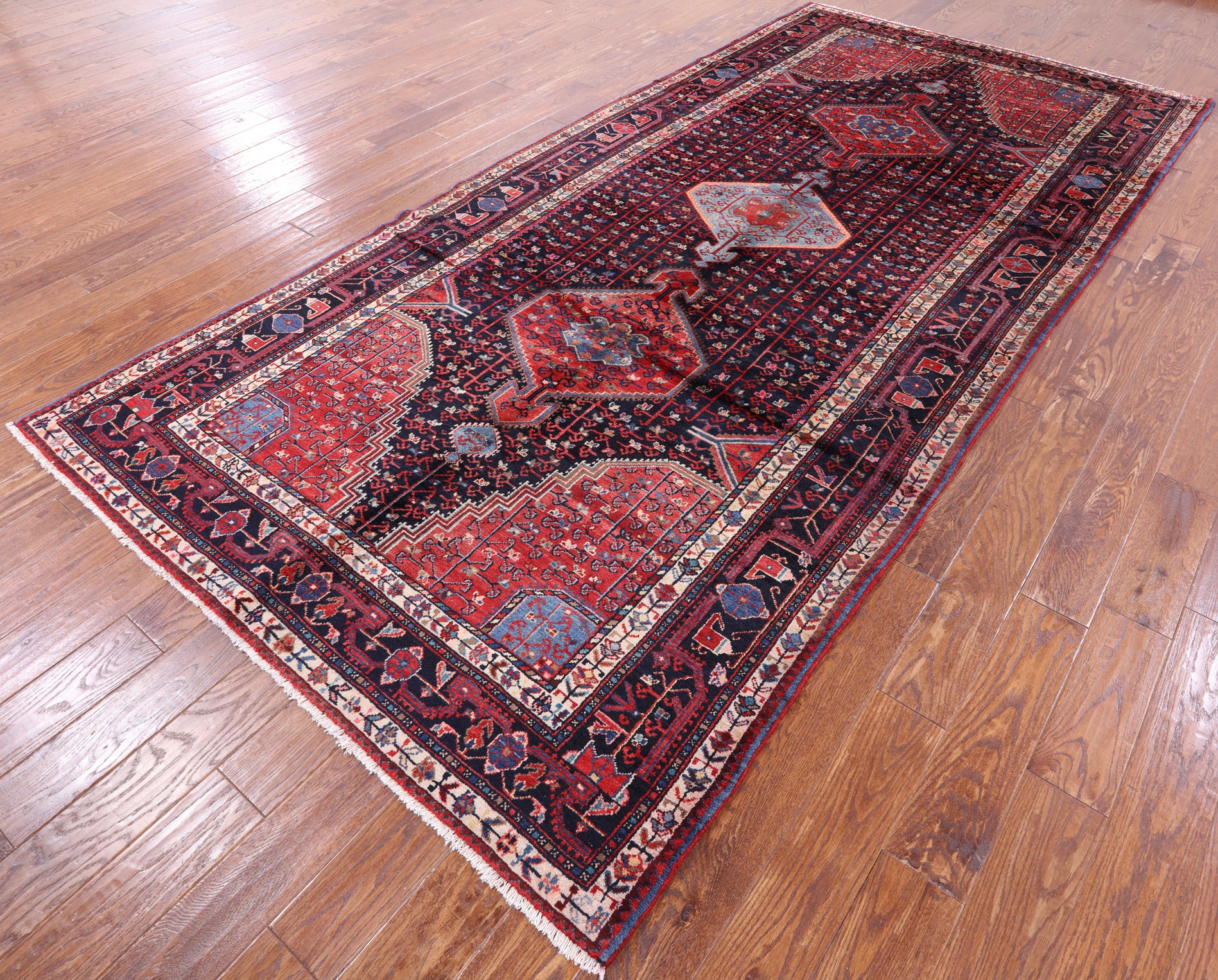 Black New Persian Zanjan Handmade Wool Rug - 5' 8" X 11' 11" - Golden Nile