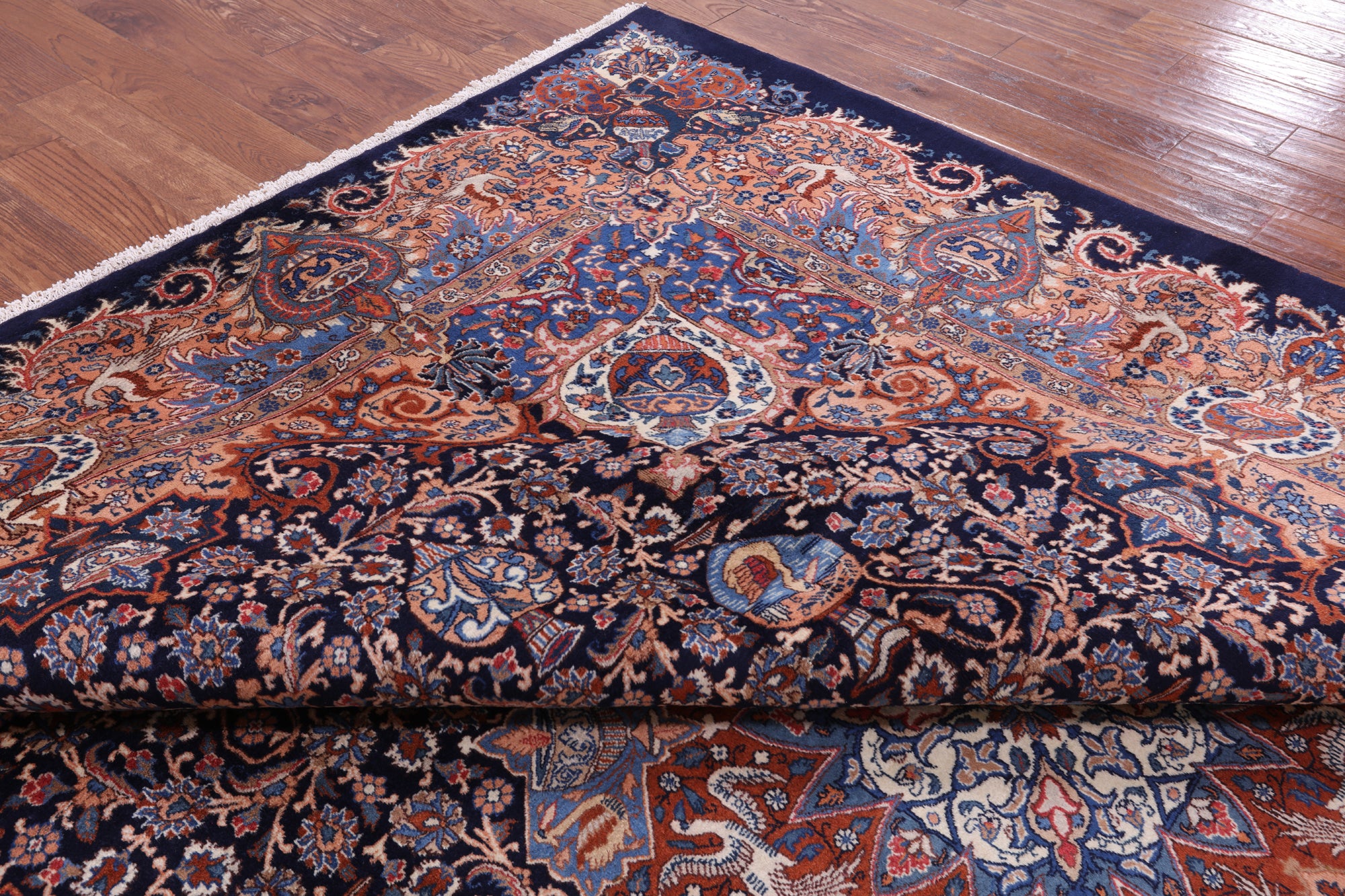 Blue New Persian Kashmar Hand Knotted Area Rug - 9' 8" X 12' 0" - Golden Nile