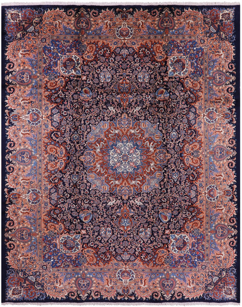 Blue New Persian Kashmar Hand Knotted Area Rug - 9' 8" X 12' 0" - Golden Nile