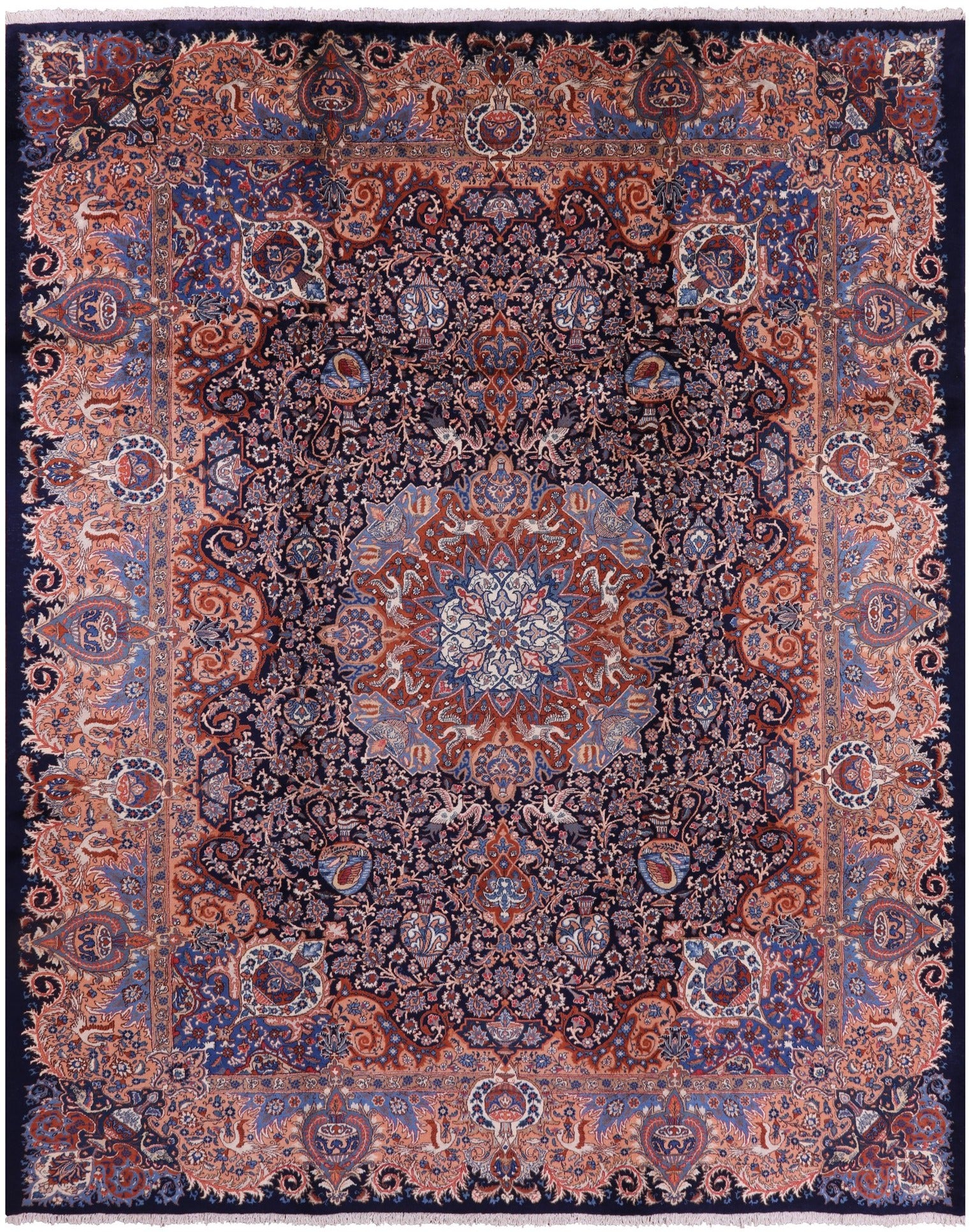 Blue New Persian Kashmar Hand Knotted Area Rug - 9' 8" X 12' 0" - Golden Nile