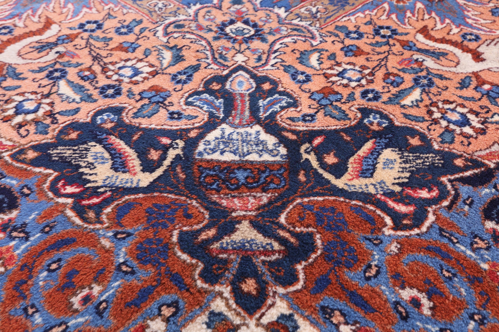 Blue New Persian Kashmar Hand Knotted Area Rug - 9' 8" X 12' 0" - Golden Nile