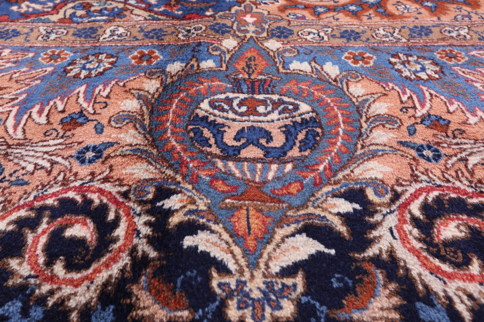 Blue New Persian Kashmar Hand Knotted Area Rug - 9' 8" X 12' 0" - Golden Nile