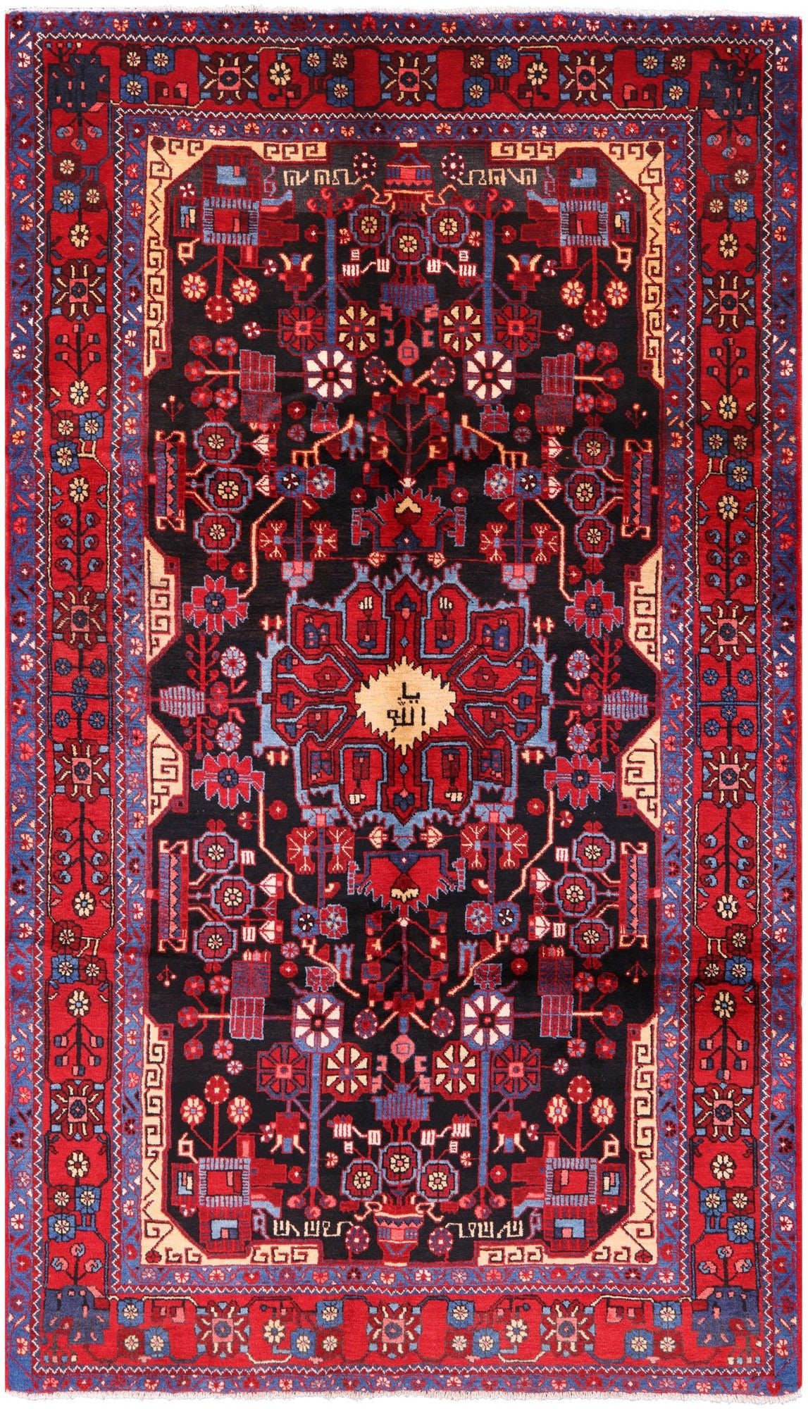Black New Tribal Persian Nahavand Hand Knotted Rug - 5' 8" X 9' 10" - Golden Nile