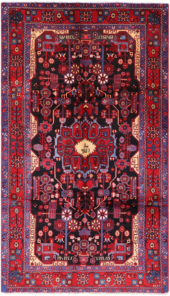 Black New Tribal Persian Nahavand Hand Knotted Rug - 5' 8" X 9' 10" - Golden Nile