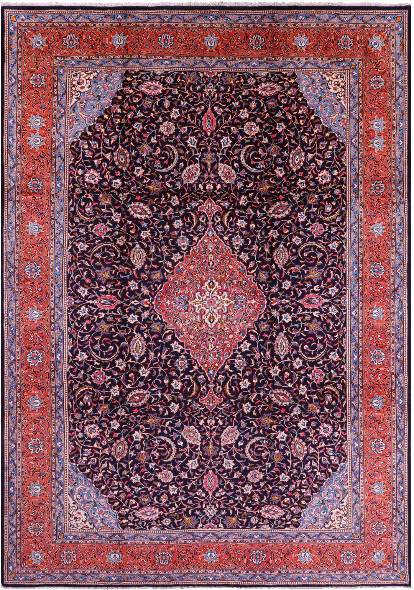 Blue New Authentic Persian Sarouk Wool Area Rug - 9' 7" X 13' 9" - Golden Nile