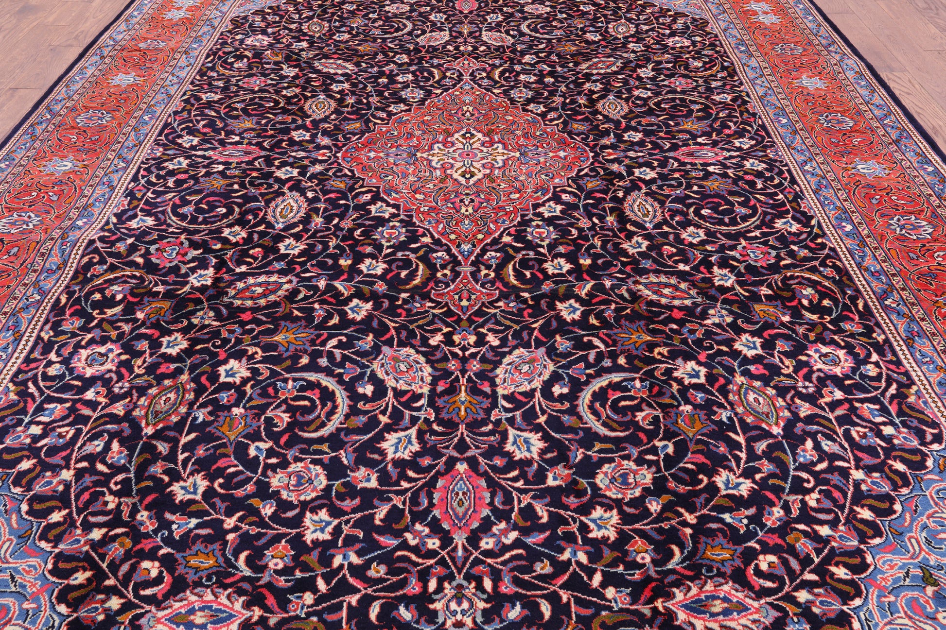 Blue New Authentic Persian Sarouk Wool Area Rug - 9' 7" X 13' 9" - Golden Nile