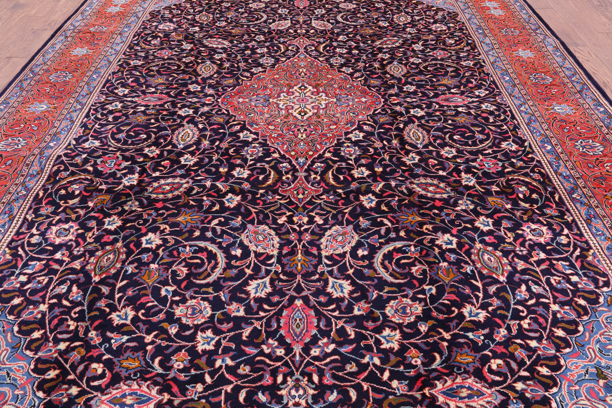 Blue New Authentic Persian Sarouk Wool Area Rug - 9' 7" X 13' 9" - Golden Nile