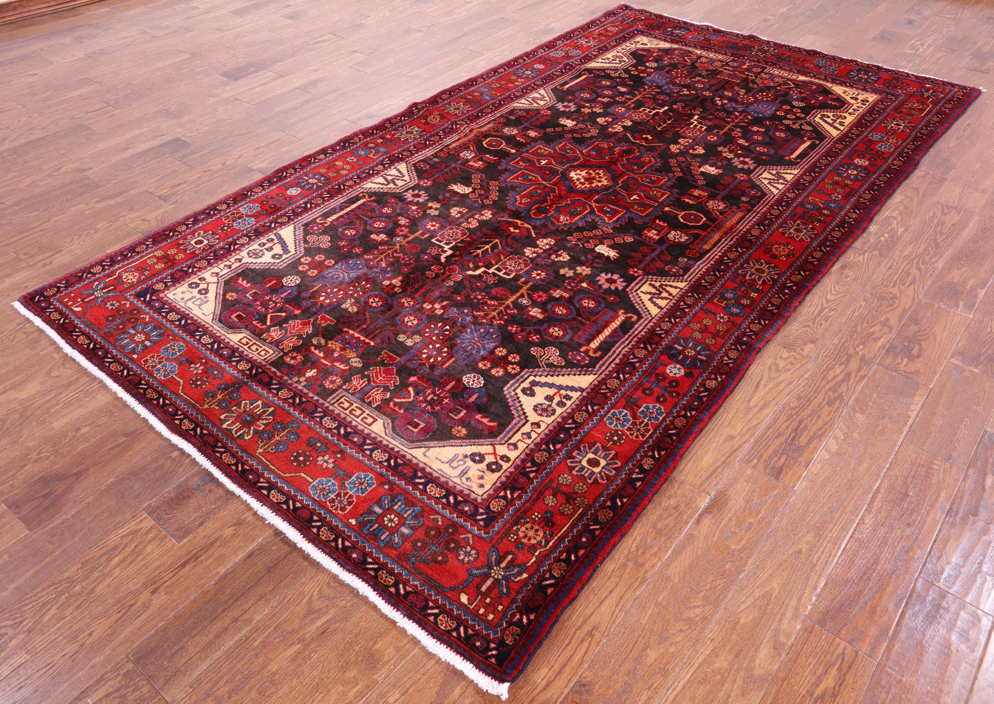 Black New Handmade Persian Nahavand Wool Rug - 5' 6" X 10' 0" - Golden Nile