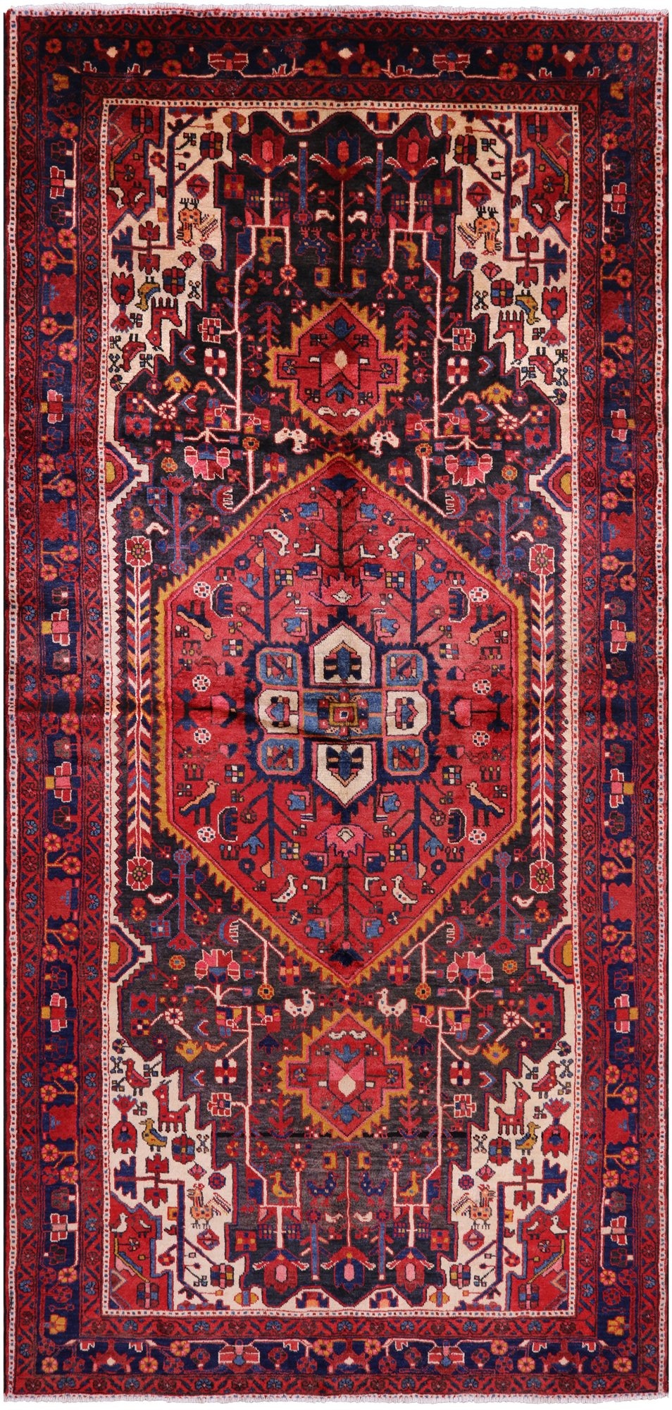 Black New Authentic Persian Nahavand Handmade Rug - 5' 1" X 11' - Golden Nile