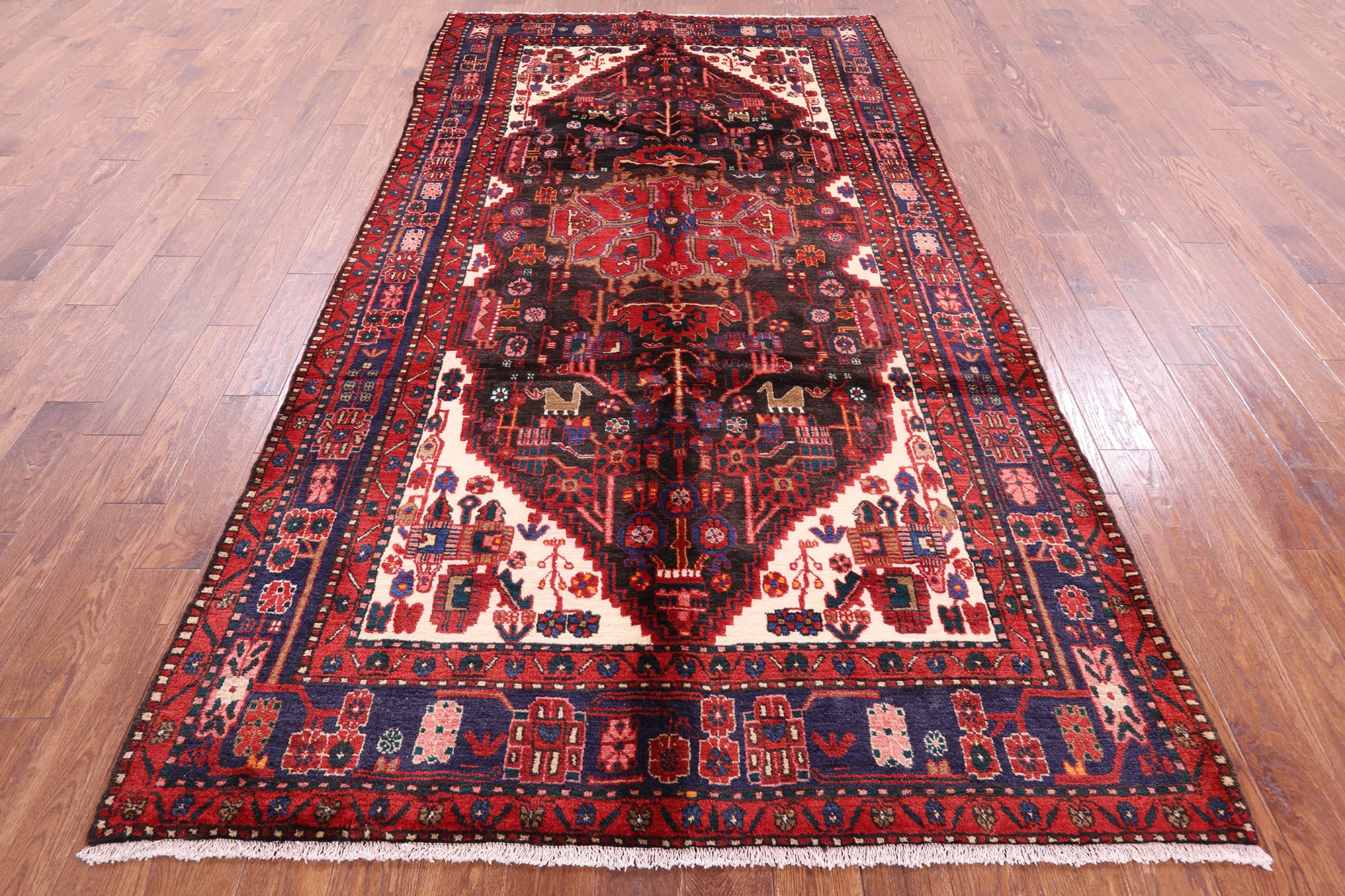 Black New Authentic Persian Nahavand Hand Knotted Rug - 5' 10" X 10' 6" - Golden Nile