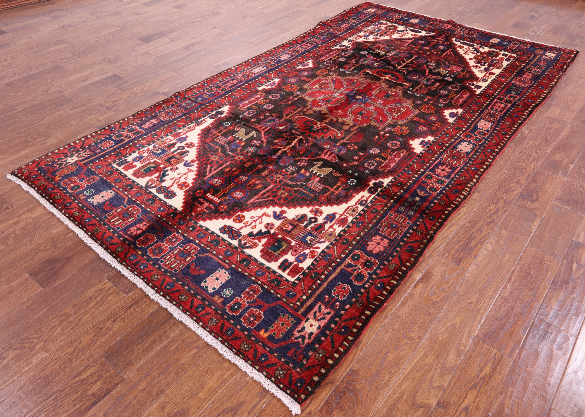 Black New Authentic Persian Nahavand Hand Knotted Rug - 5' 10" X 10' 6" - Golden Nile