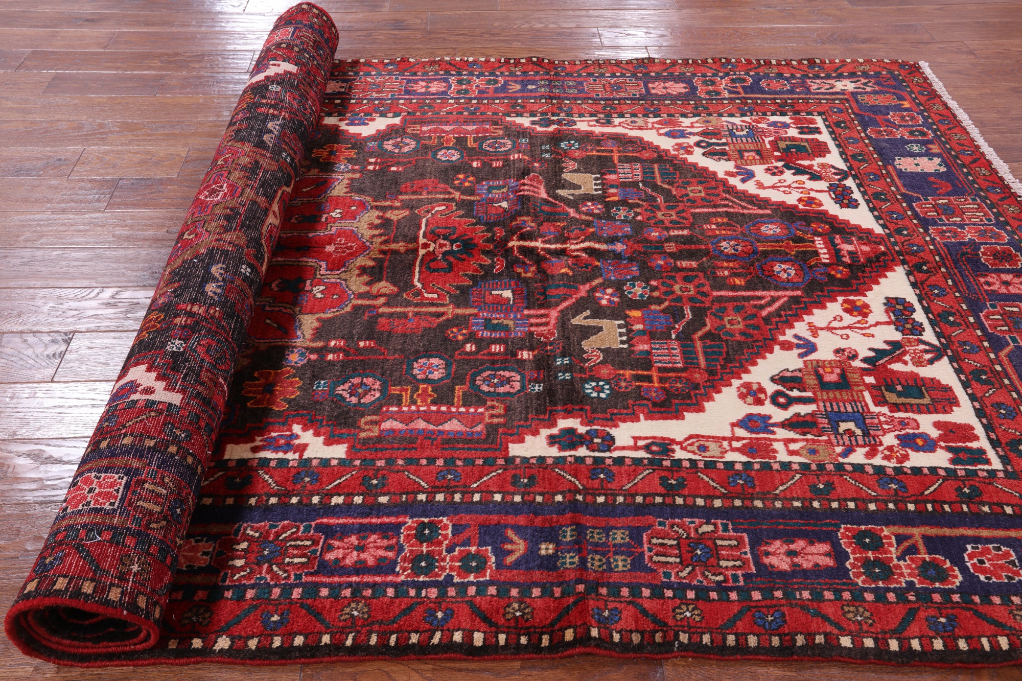Black New Authentic Persian Nahavand Hand Knotted Rug - 5' 10" X 10' 6" - Golden Nile