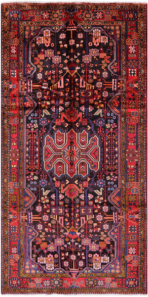 Black New Authentic Persian Nahavand Hand Knotted Rug - 5' 6" X 11' 1" - Golden Nile