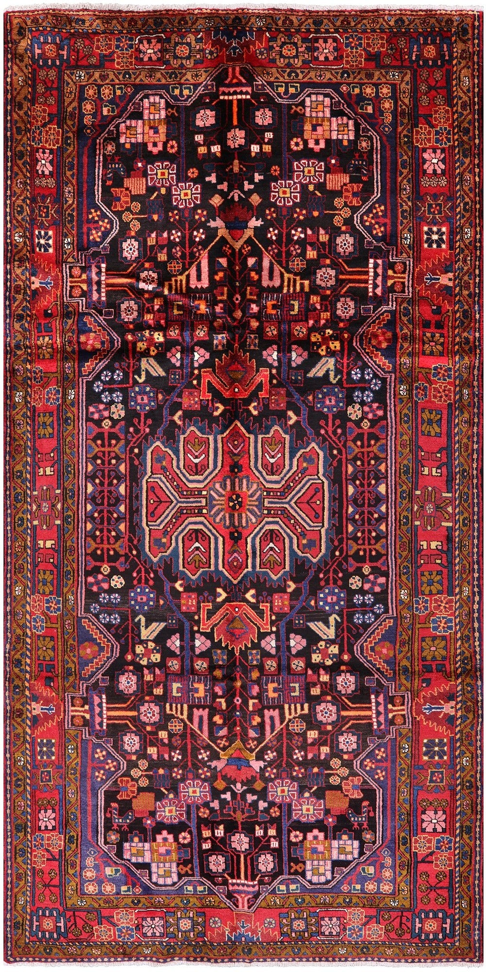Black New Authentic Persian Nahavand Hand Knotted Rug - 5' 6" X 11' 1" - Golden Nile