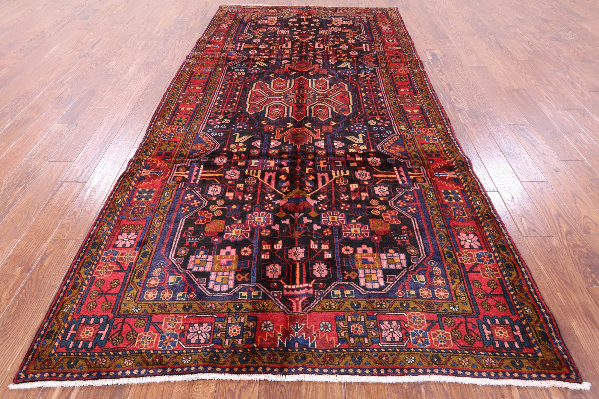 Black New Authentic Persian Nahavand Hand Knotted Rug - 5' 6" X 11' 1" - Golden Nile