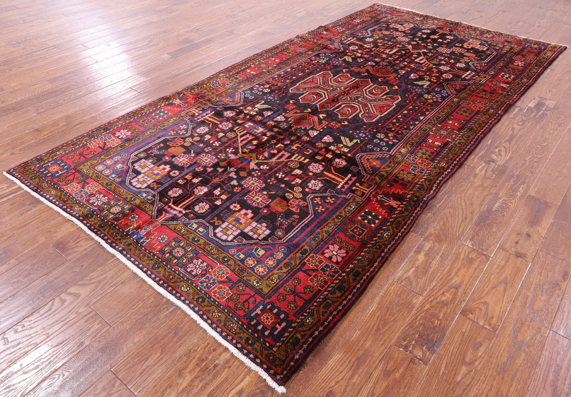 Black New Authentic Persian Nahavand Hand Knotted Rug - 5' 6" X 11' 1" - Golden Nile