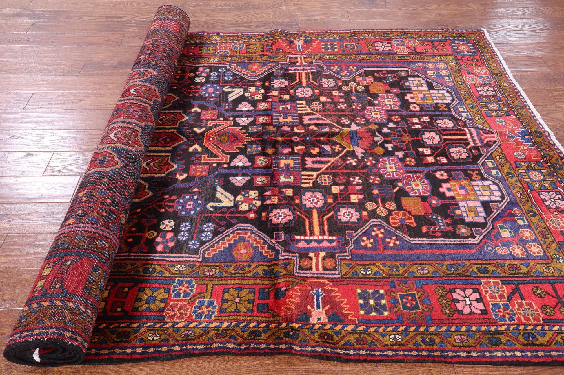 Black New Authentic Persian Nahavand Hand Knotted Rug - 5' 6" X 11' 1" - Golden Nile
