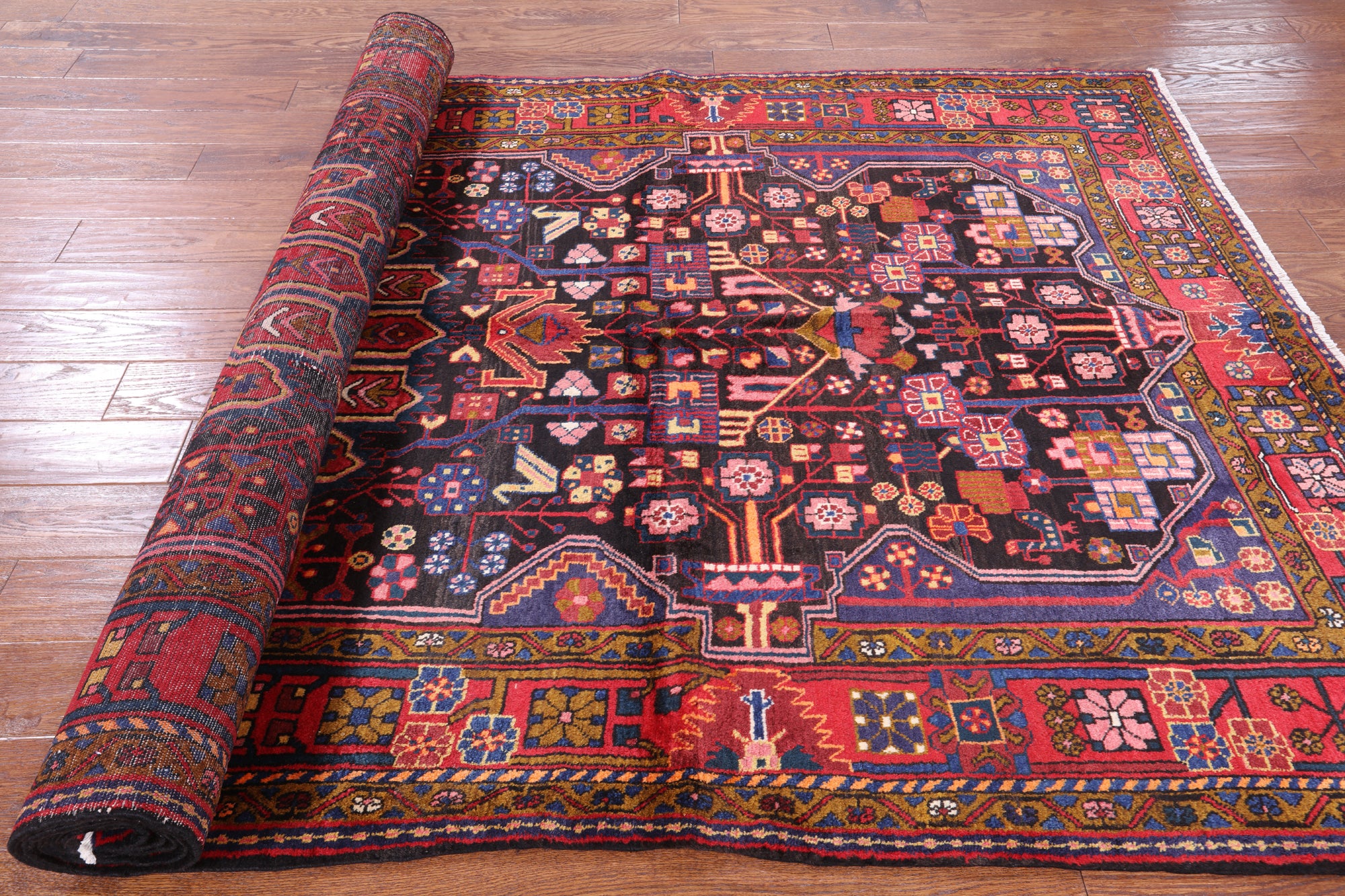 Black New Authentic Persian Nahavand Hand Knotted Rug - 5' 6" X 11' 1" - Golden Nile