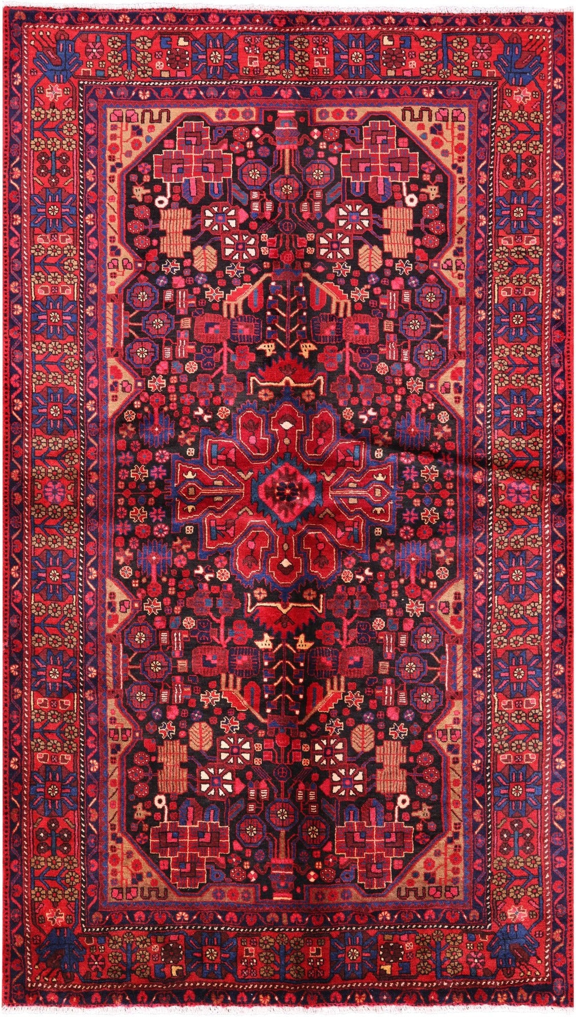 Black New Authentic Persian Nahavand Hand Knotted Rug - 5' 5" X 9' 3" - Golden Nile