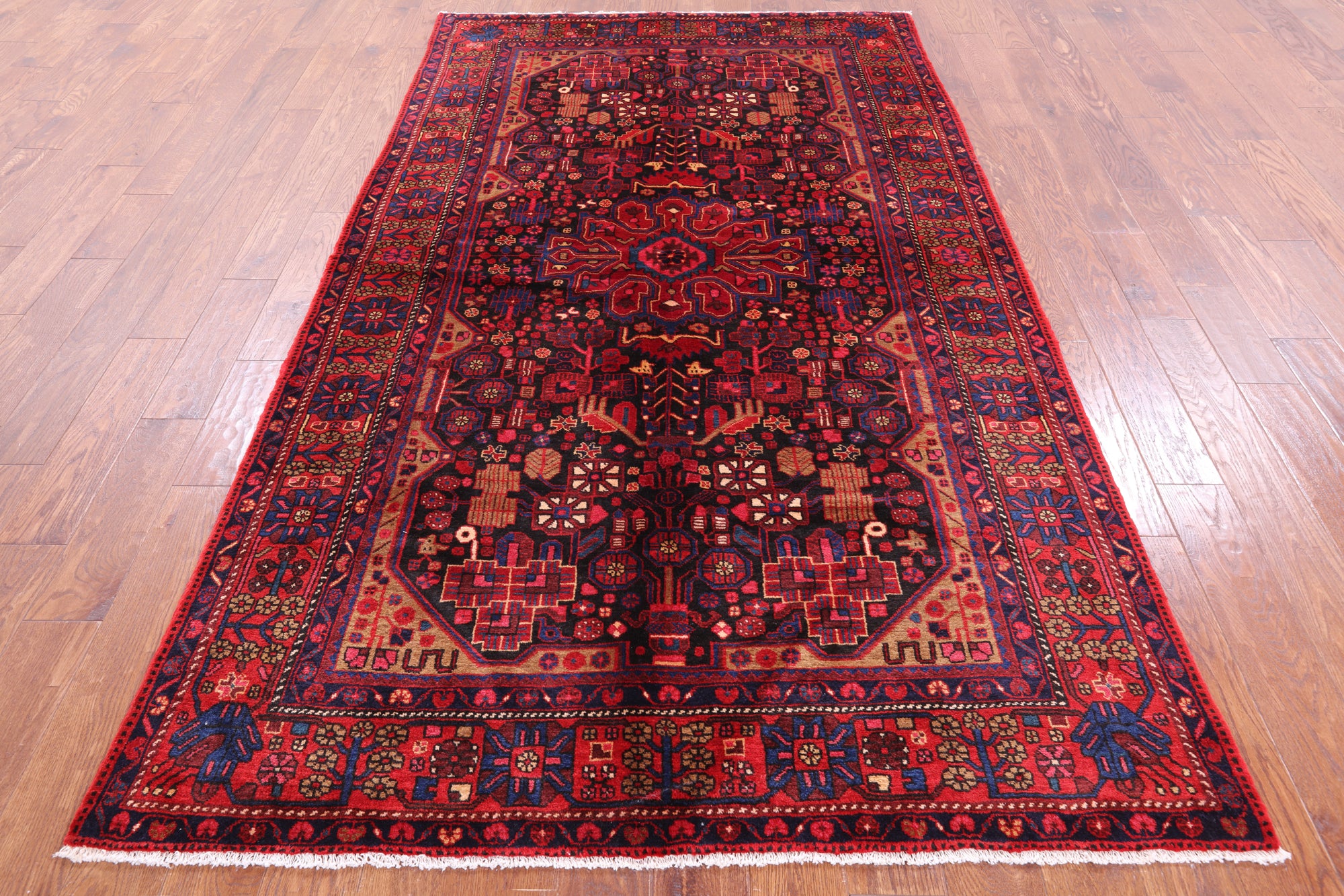 Black New Authentic Persian Nahavand Hand Knotted Rug - 5' 5" X 9' 3" - Golden Nile