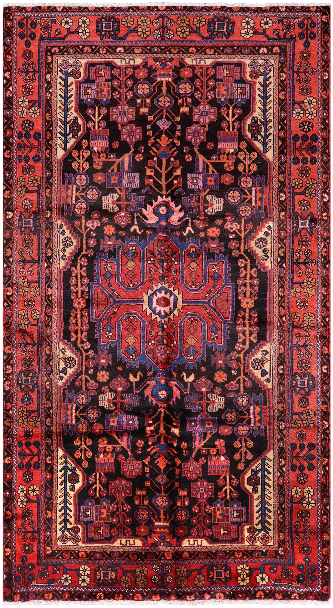 Black Persian Nahavand Hand Knotted Rug - 5' 4" X 9' 11" - Golden Nile